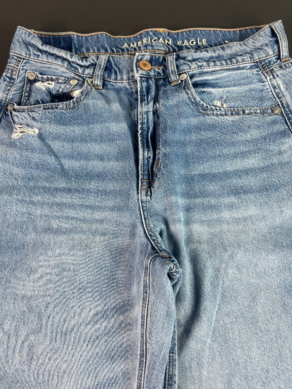 American Eagle Jeans Women's 28x27* Baggy Skater Blue Distressed Denim Tag 4S - Picture 4 of 16